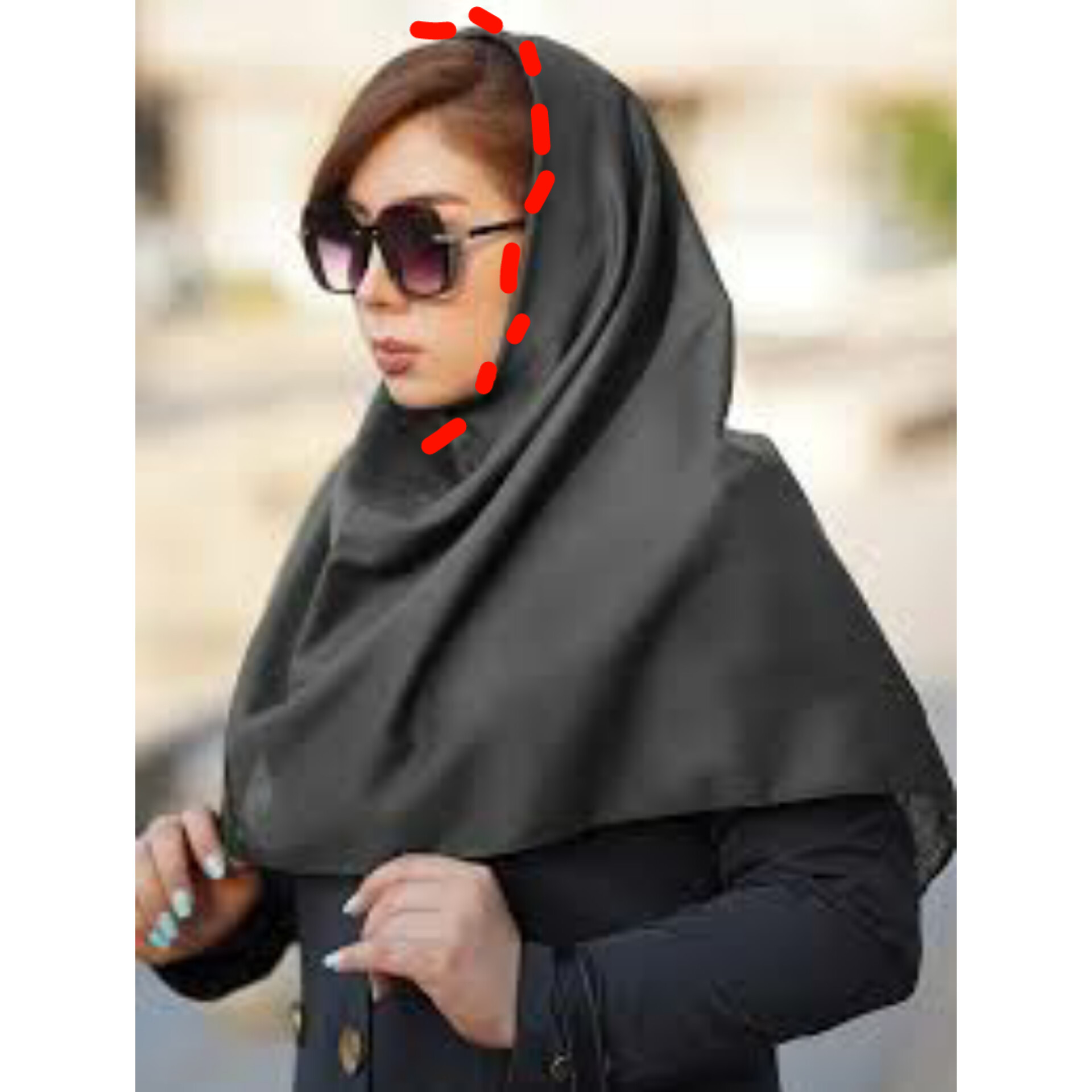 محدوده دور تا دور صورت براي اندازه گيري مقنعه